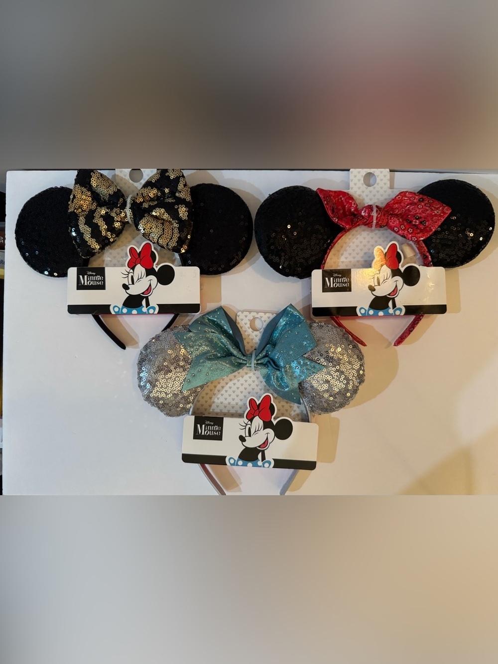 3 Disney-Minnie Mouse Ear Bow Headbands